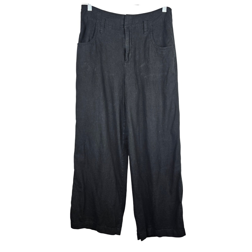 GAP Women's Black Linen Blend‎ High Rise Wide Leg Pants Size 6 Relaxed Trouser